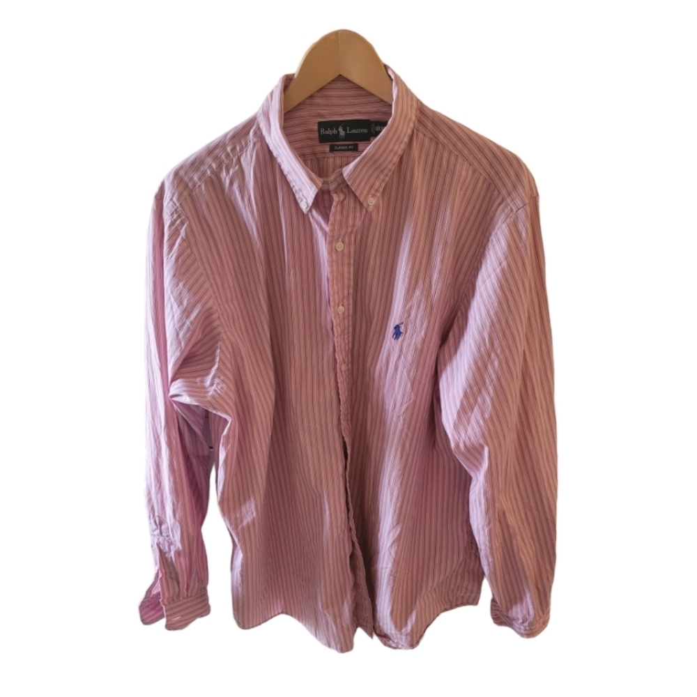 Ralph Lauren Men's Button Down Classic Fit Shirt Pink and White Stripe Size XXL - Picture 1 of 3